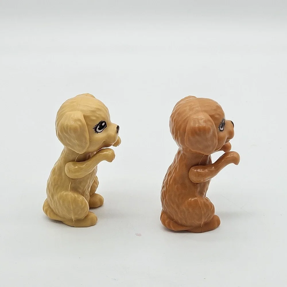Barbie Club Chelsea Pet Puppy Dog Figures Lot of 2 Tan & Brown Plastic Toys